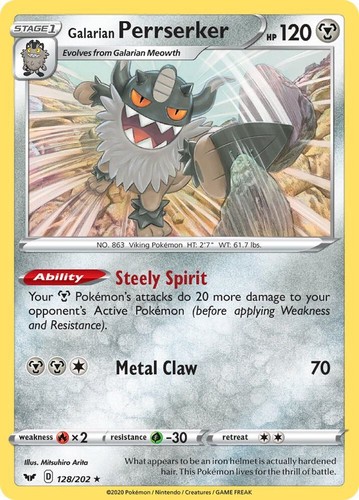 Galarian Perrserker - SWSH01: Sword & Shield #128/202 - Holofoil - NM - Pokemon