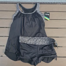 TYR Women's Black/grey Sonoma 2 N 1 Tank (XL) W/ Matching Boy Shorts (L) New
