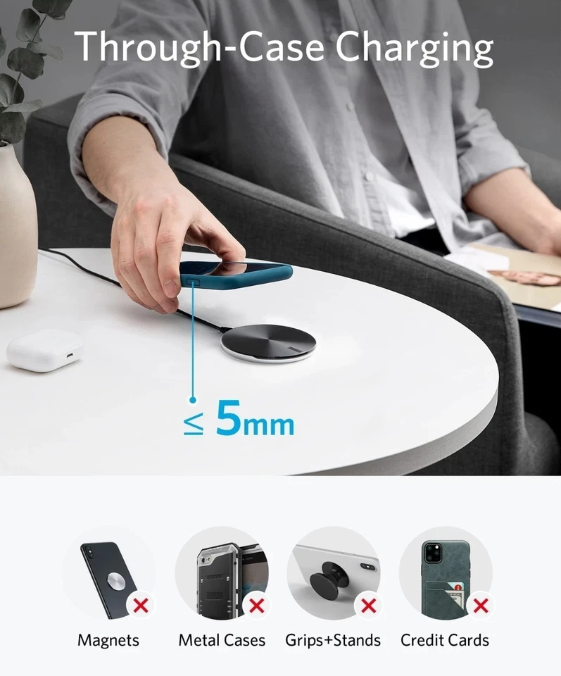 (no box)Anker PowerWave Pad Lite+ Wireless Charging Pad 5W of wireless charging - Image 3 of 4
