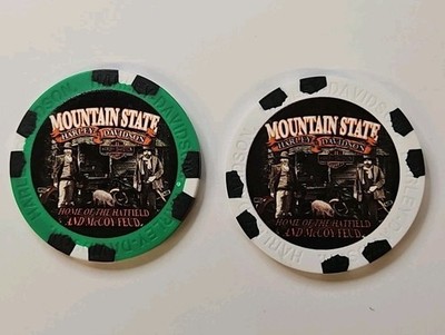 LOT OF 2 MOUNTAIN STATE HARLEY OF DELBARTON W.V. CLOSED  DEALERSHIP POKER CHIPS