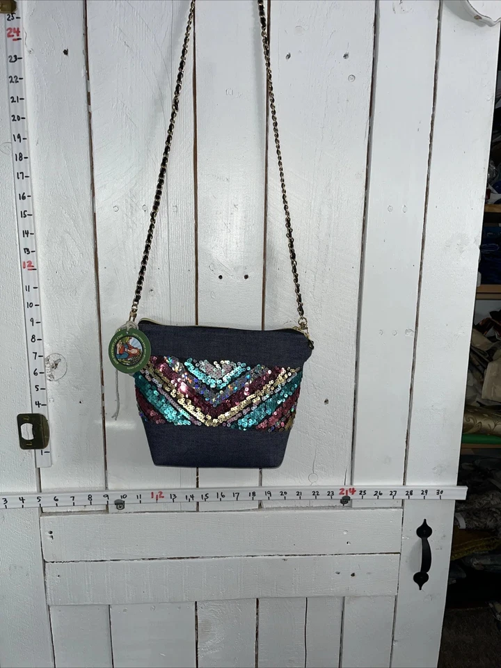 Структурированная джинсовая праздничная сумка Lidia с блестками и металлическим ремешком - Изображение 2 из 4