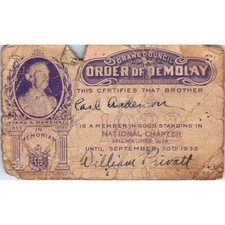 1932 Order of DeMolay Membership Card Milwaukee WI Carl Anderson SE5