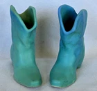 PAIR Van Briggle Pottery Matte Blue Boot Vases Signed Jack Van Alstyne
