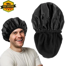 Shower Cap Men, Adjustable Reusable Large Shower Cap Men Black Caps Women Water