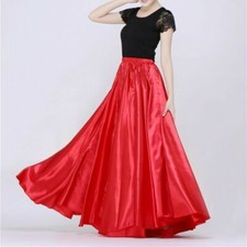 Women Satin Latin Dance Skirt Ballroom Costume Flamenco Spanish Frill Dance Wear
