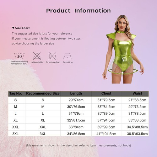 DE Damen Shiny Metallic Halloween Space Alien Cosplay Kostüm Trikot Bodysuit - Bild 21 von 97