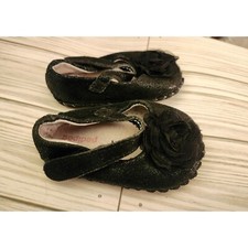 Baby Girl Pediped Stella Black Sparkle Flower Mary Jane Shoe Size 0-6 Mo 1.5 2 E