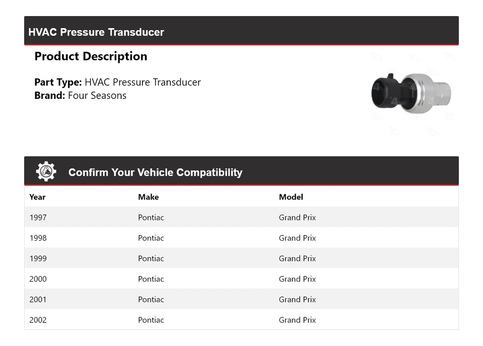 For 1997-2002 Pontiac Grand Prix HVAC Pressure Transducer 4 Seasons 1998 1999 - Image 2 of 4