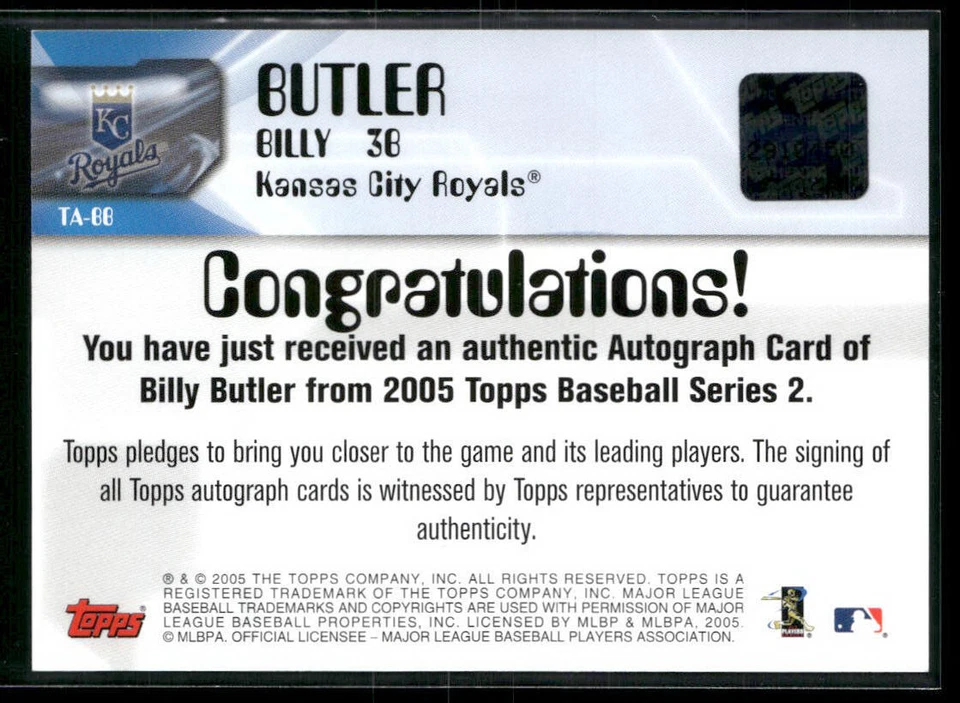 2005 Topps #TA-BB Billy Butler Autographs - Image 2 of 2