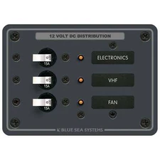 Blue Sea 8025 Power Distribution Panel 12V 24V DC 3 Pos Marine Breakers Backlit