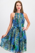 Anthropologie Nicole Miller Studio 8 Blue Floral Pleated Sleeveless Dress NWOT
