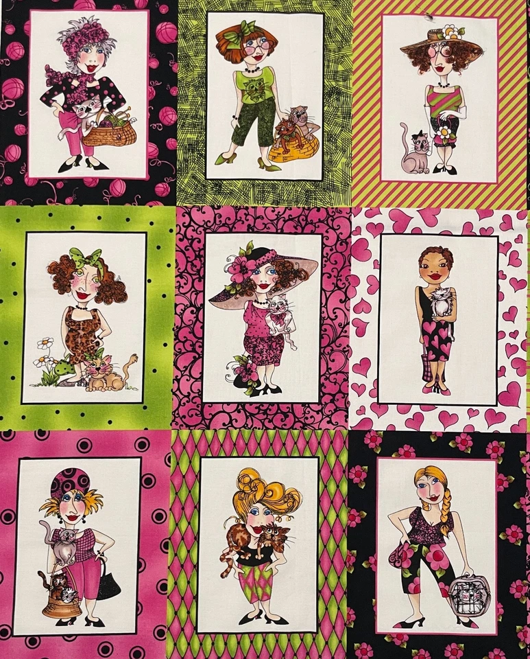 Panel de tela de algodón 23" x 43" vintage Cat Ladies 2005 Loralie Harris Loralie Designs Foto 3 de 4