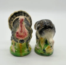Turkey Salt & Pepper Shaker Set Male and Female Thanksgiving Autumn Ceramic B-1