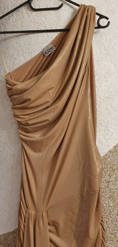 S/M - 36/38 Designer Ball Abend Kleid drapiert Schlitz Gold schön Maße beachten - Bild 5 von 10