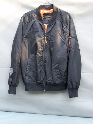 Urban Republic Zipper Nylon Coat Jacket M Medium Black Shell & Orange Lining