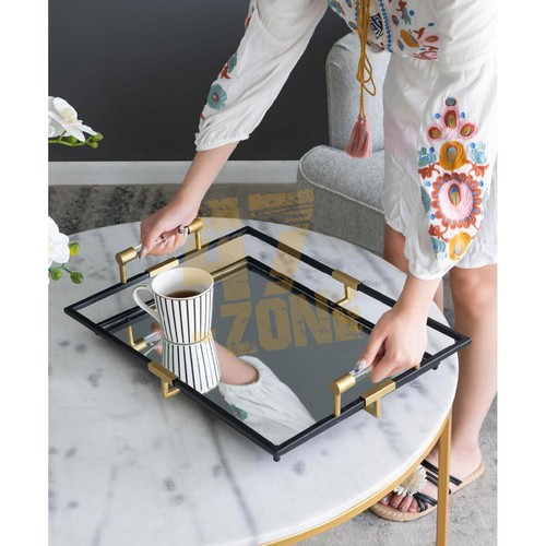 S/2 Tribute Black Gold Trays Indoor Outdoor Home Decor Tabletop Decoration - Picture 11 of 11