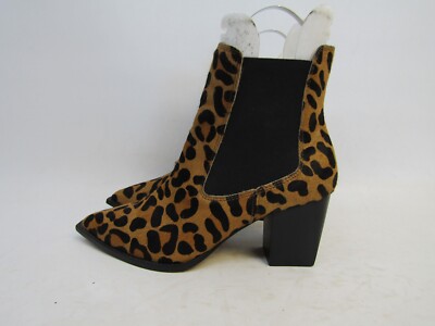 Neiman Marcus Womens Sz 8 M Cheetah Print Pony Hair Chelsea Ankle Fashion Boots