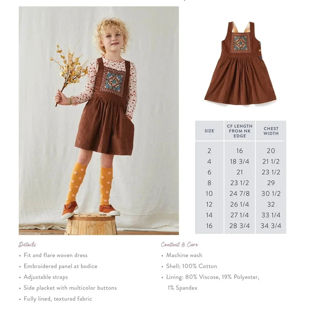Matilda Jane Just Imagine Arya Girls Sz 2 Micro Cord Jumper Overall Dress Shirt