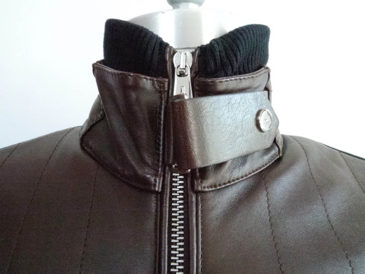 NEW RALPH LAUREN Black Label brown leather black knit zip front