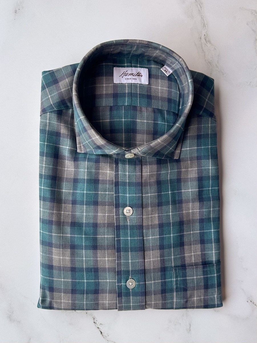 NWT*** Hamilton Shirts Teal, Grey Navy Plaid Sport Shirt