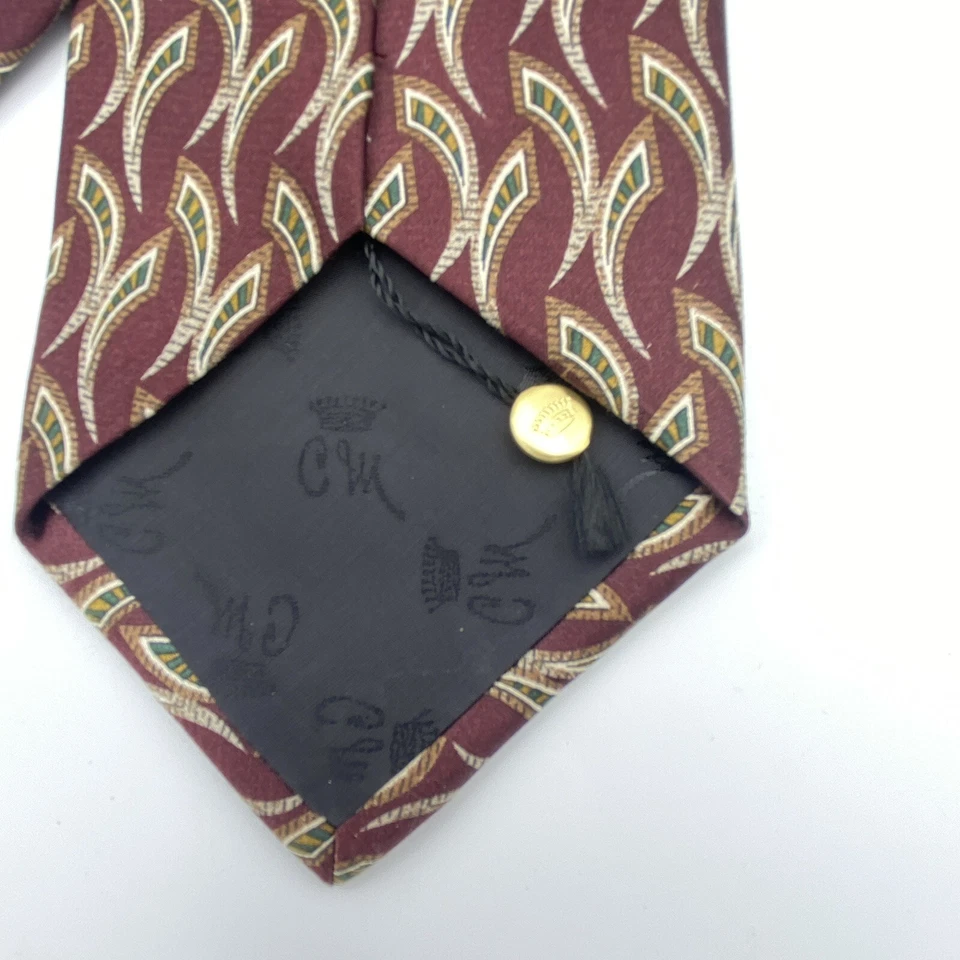Countess Mara Mens 100% Silk Tie Burgundy Red Geometric Safari Vtg USA 58”x4” - Image 2 of 4