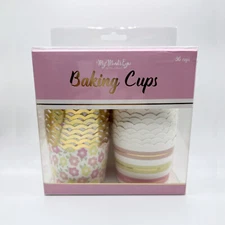 NEW My Minds Eye Gold Foiled Flower & Stripe Baking Cups - 36 Count