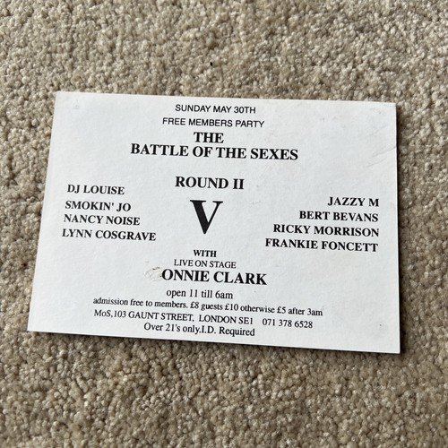 Ministry Of Sound MOS Battle Of The Sexes 1993 Rave Flyer A6 - Picture 2 of 2