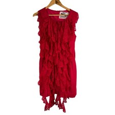 Sunday Ruffle Laser Cut Eyelet Red Sheath Dress Small Formal Cocktail Whimsical