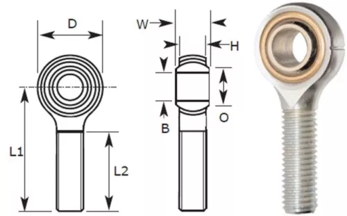 16 mm Steckerstangenendlager, rechte Hand Gewinde M16X2,00 Rosengelenk, Bronzefutter - Bild 1 von 1
