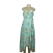 Peach Love Women's Teal Tropical Wrap Maxi Dress Sz S