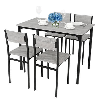5pcs Dining Table Set 4 Chairs Kitchen Furniture Home Bar Restaurant Metal Frame