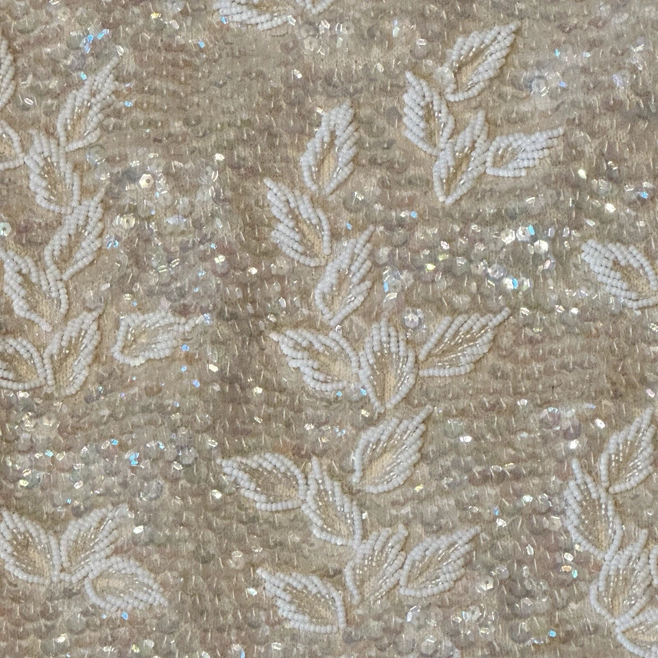 Vtg Stephen Chu Top Cream Ivory Floral Beaded Sequin Long Sleeve Zip Back Dangle - Image 4 of 4