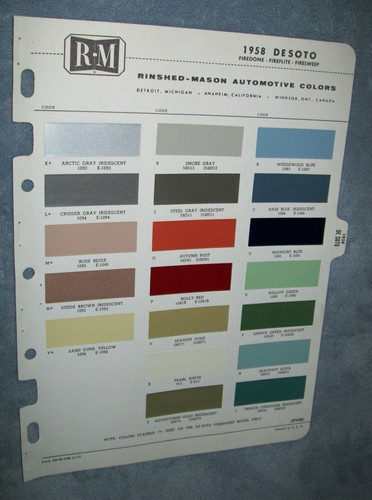 1958 DeSoto auto car Rinshed-Mason R-M paint chips set -VG