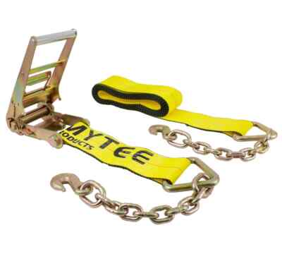 4 in. x 30 ft. Ratchet Strap with Chain Anchor 5400 Lbs WLL Flatbed Trailer T...