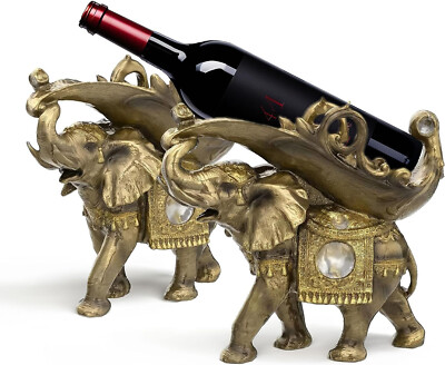 Thai Elephant Decorative Wine Rack Rest Bottle Holder Figurine Statue Set of 2