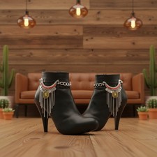 Women 2PCS Silver Metal Boot Chain Bracelet Shoe Anklet Red Ethnic Charm Boho