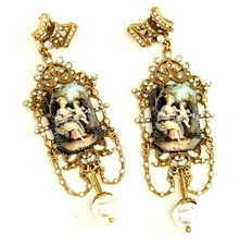 Rococo Revival Madonna & Child Earrings Portrait Baroque Rhinestone Ornate