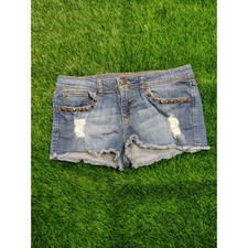 Forever 21 Denim Shorts 28 Blue Womens Studded Distressed Raw Hem Excellent A01