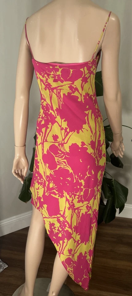 Vestido sin Mangas Vintage Morrell Maxie Años 90 100% Seda Midi Asimétrico Hada Foto 4 de 4