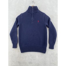 Polo Ralph Lauren Quarter Zip Sweater Kids M 10-12 Navy Blue Cotton Knit Pony