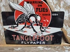 VINTAGE TANGLEFOOT PORCELAIN SIGN OLD 1947 MICHIGAN FLYPAPER HARDWARE BUG TOOL