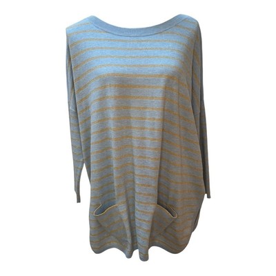 NWT Lilly Pulitzer Cobo Heather Crew Blue Gold Coastal Shell Stripe Sweater Sz M