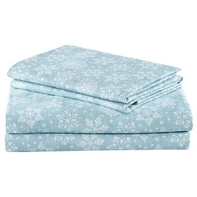Comfort Spaces Baumwolle Flanell Tiefe Tasche Laken Set Cal King Blau Schneeflocken,...