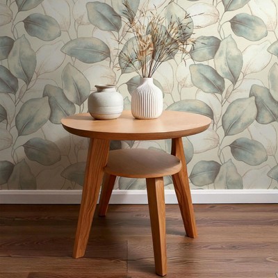 Blue Opulenza Leaf Vinyl Wallpaper Rasch 659863 Textured Roll