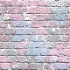 3D Brick Effect Wallpaper Lilac Pink Blue Paint Splash Slate Stone Rustic