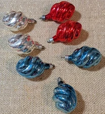 Shiny Brite Blue Silver Red Spiral Twist Glass Christmas Ornaments Swirl Qty 7