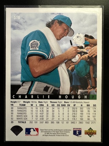 1993 Upper Deck - Charlie Hough #518 Florida Marlins First Season - Picture 2 of 2