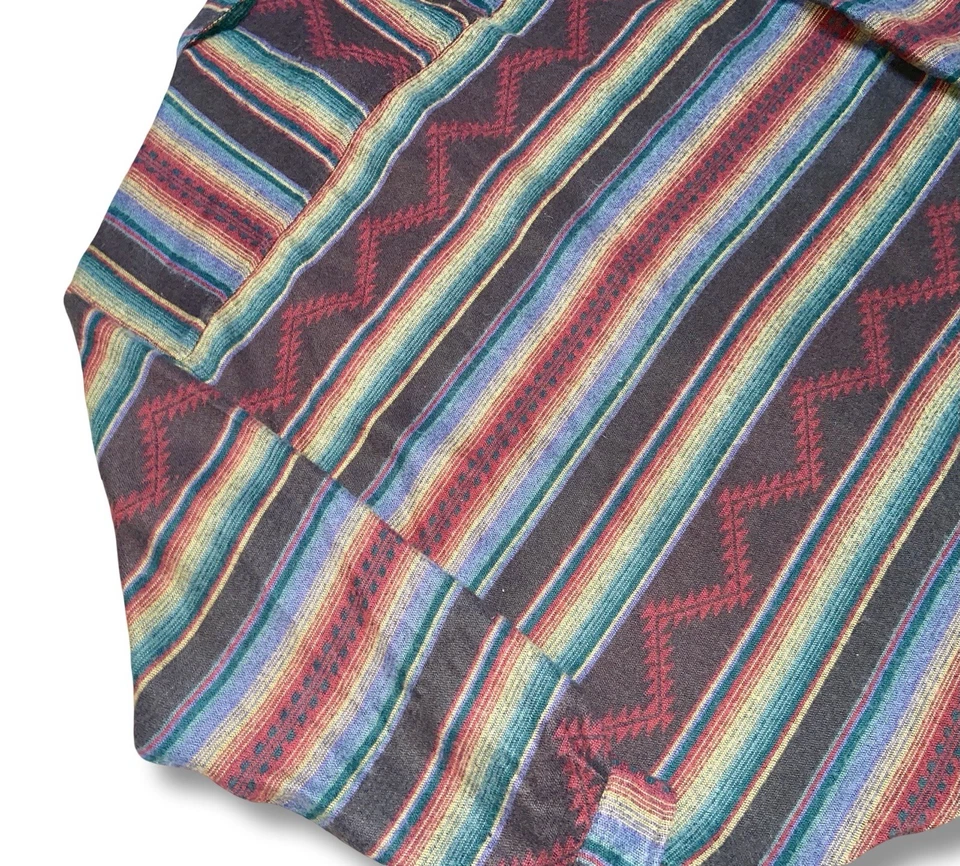VTG Serape Striped Acrylic Flannel Mens Large Western Aztec Colors Button Up - Image 4 of 4
