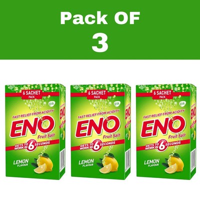 3x ENO Lemon Multipack Digestive Fruit Salt 6 Sachets Each Fast Relief Acidity