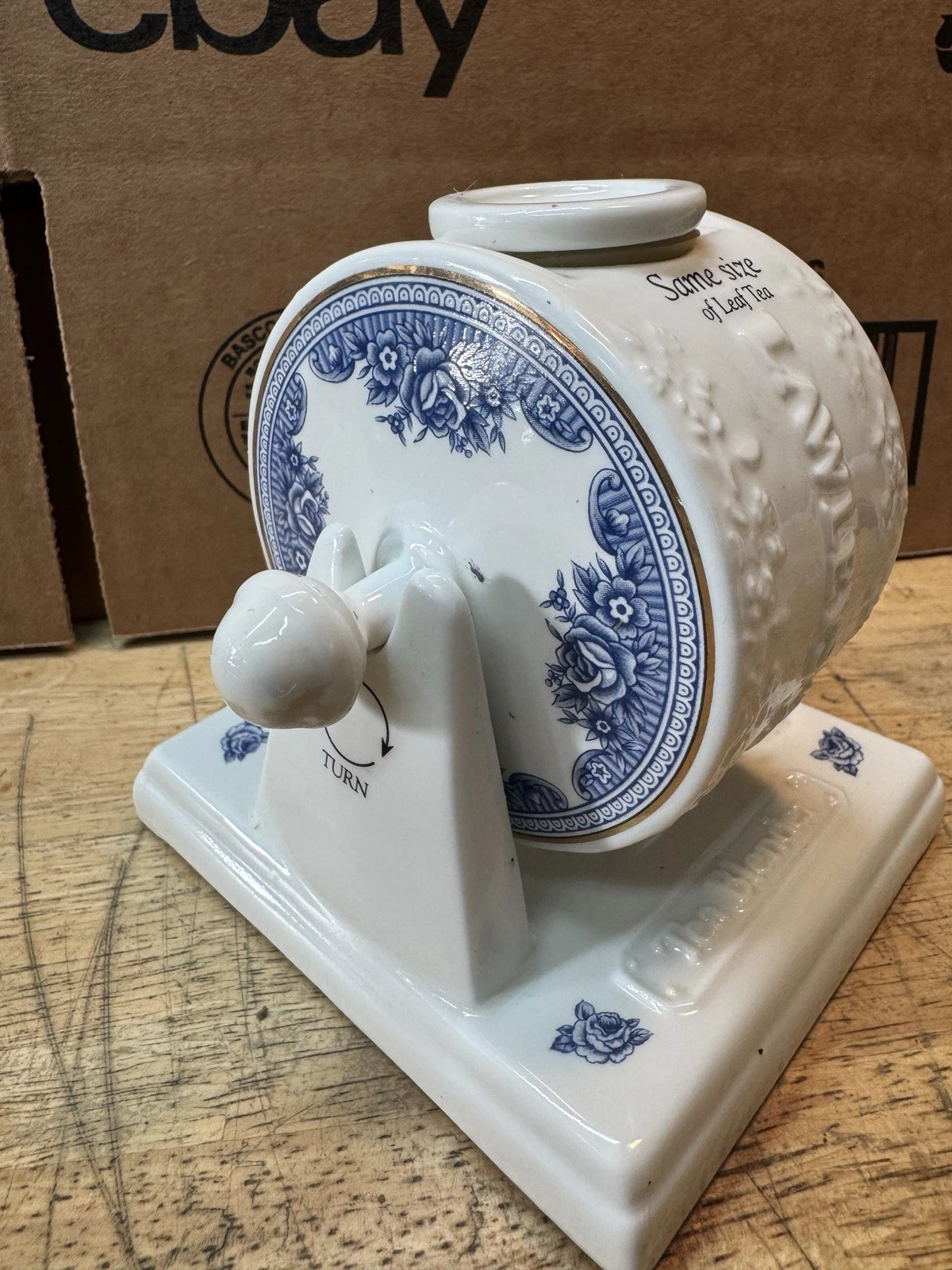 Vintage Lawleys Tea Blender Ceramic Drum Mixer Loose Leaf Tea Maker Blue Floral